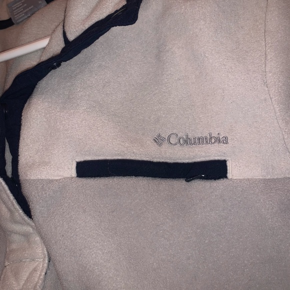 veste demie boutons polaire, Columbia vintage, XL, couleur crème, bleu marin - Picture 2 of 4